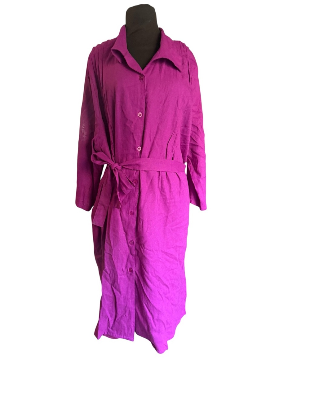 Jessica London 24W Linen Blend Midi Shirt Dress Magenta Belted Business Casual
